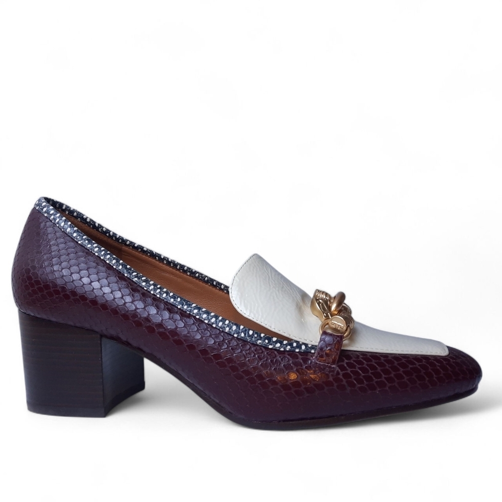 TORY BURCH Equestrian Block Heel Loafers Horsebit Pumps Snake Croc Academia 8.5 - Picture 3 of 12
